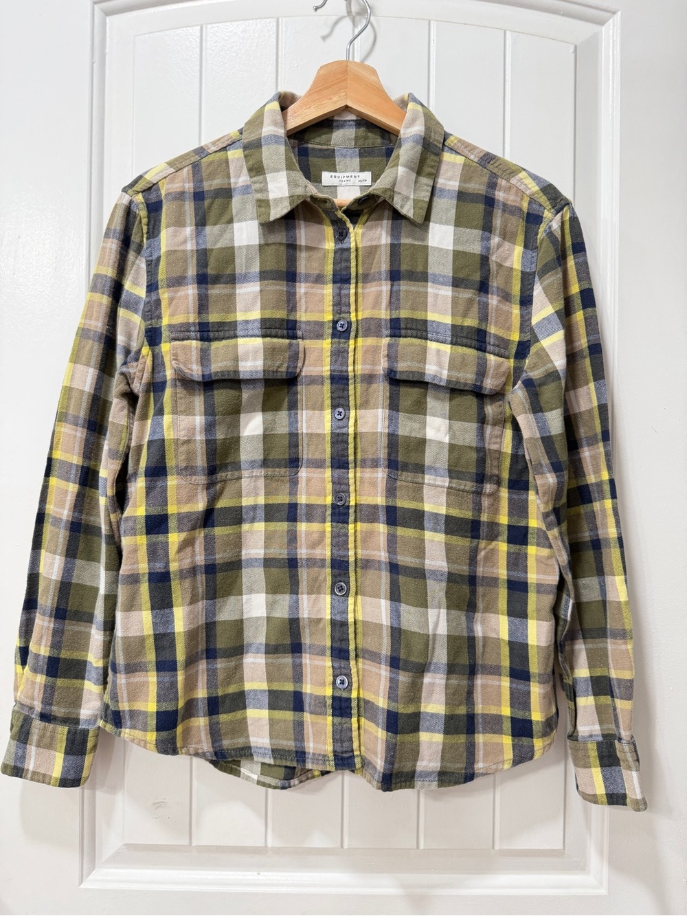 Equipment Plaid Button-Down Flannel Shirt in Yellow, Olive & Navy